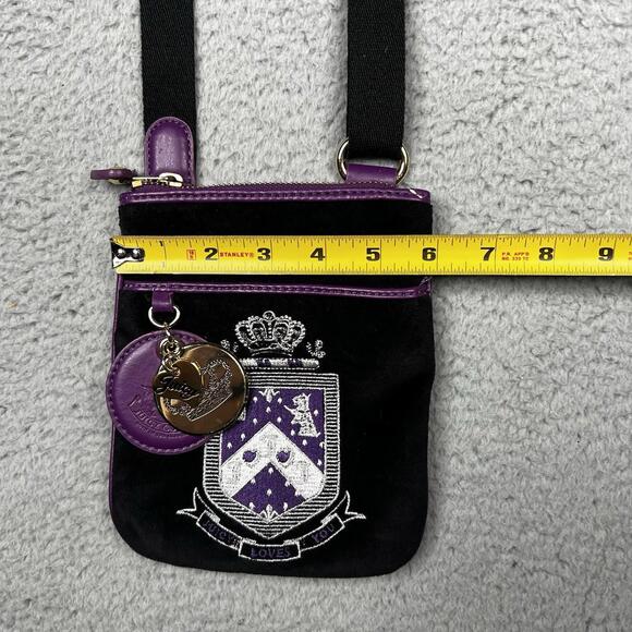 Vintage Juicy Couture Cross Body Bag Mini Purse Black Purple Embroidered Y2K - Picture 10 of 16
